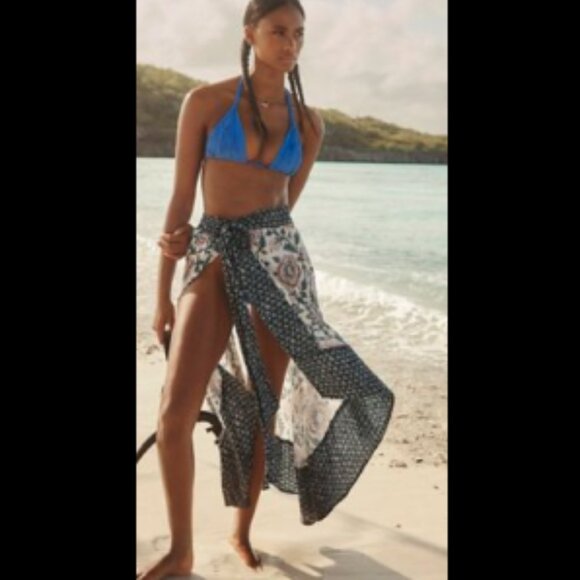 New 2-PIECE SET: Celandine Wrap Midi Skirt AND Short-Sleeve Tie-Back Crop Top - Picture 1 of 6